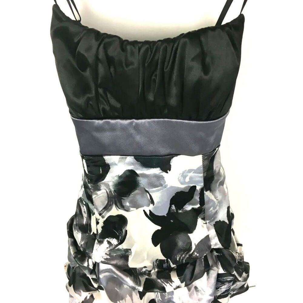 Ruby Rox Strapless Black White Gray Floral Mini Dress Tiered Ruffle Women XS